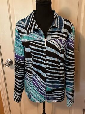 erin london Women's Striped Zip-Front Bomber Jacket - Black, Blue & Teal